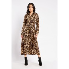 Buckle Belted Leopard Maxi Dress