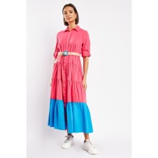 Colour Block Tiered Cotton Dress