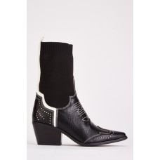 Contrasted Sock Studded Boots