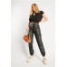 Curb Chain Faux Leather Jogging Bottoms