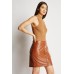 Decorative Poppers Faux Leather Mini Skirt