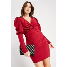 Draped Fitted Sleeve Wrap Dress