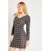 Grid Check Textured Mini Dress
