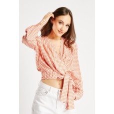 Houndstooth Pattern Cropped Blouse