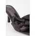 Knotted Ribbed Strap Heeled Mules