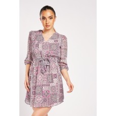 Moroccan Tile Print Wrap Dress