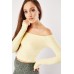 Ribbed Off Shoulder Yellow Top