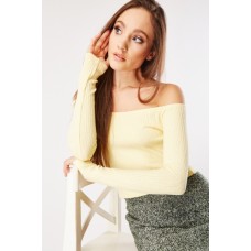 Ribbed Off Shoulder Yellow Top
