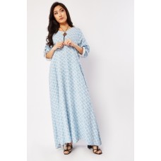 Rolled Sleeve Printed Maxi Dress