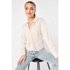 Silky Buttoned Ruched Blouse