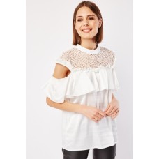 Textured Cold Shoulder Silky Blouse