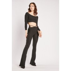 Tie Up Waist Flared Knitted Trousers